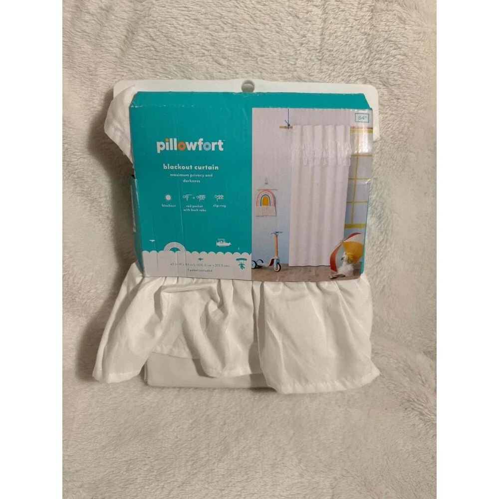 Pillowfort 42x84 Ruffle Kids Blackout Curtain Panel White New